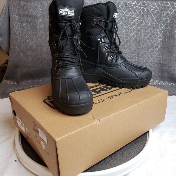POLAR Winter Snow Boots Men 9 Black Waterproof Duck Nylon Tall Outdoor Rugged - Picture 2 of 11